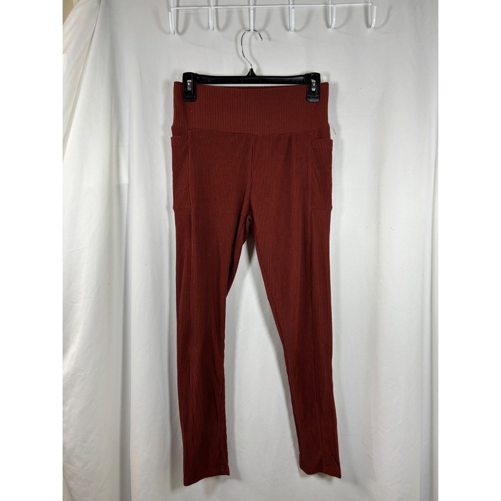 Shosho Womens Rust Brown Ribbed Scrunch Butt High Waisted Pockets Leggings L